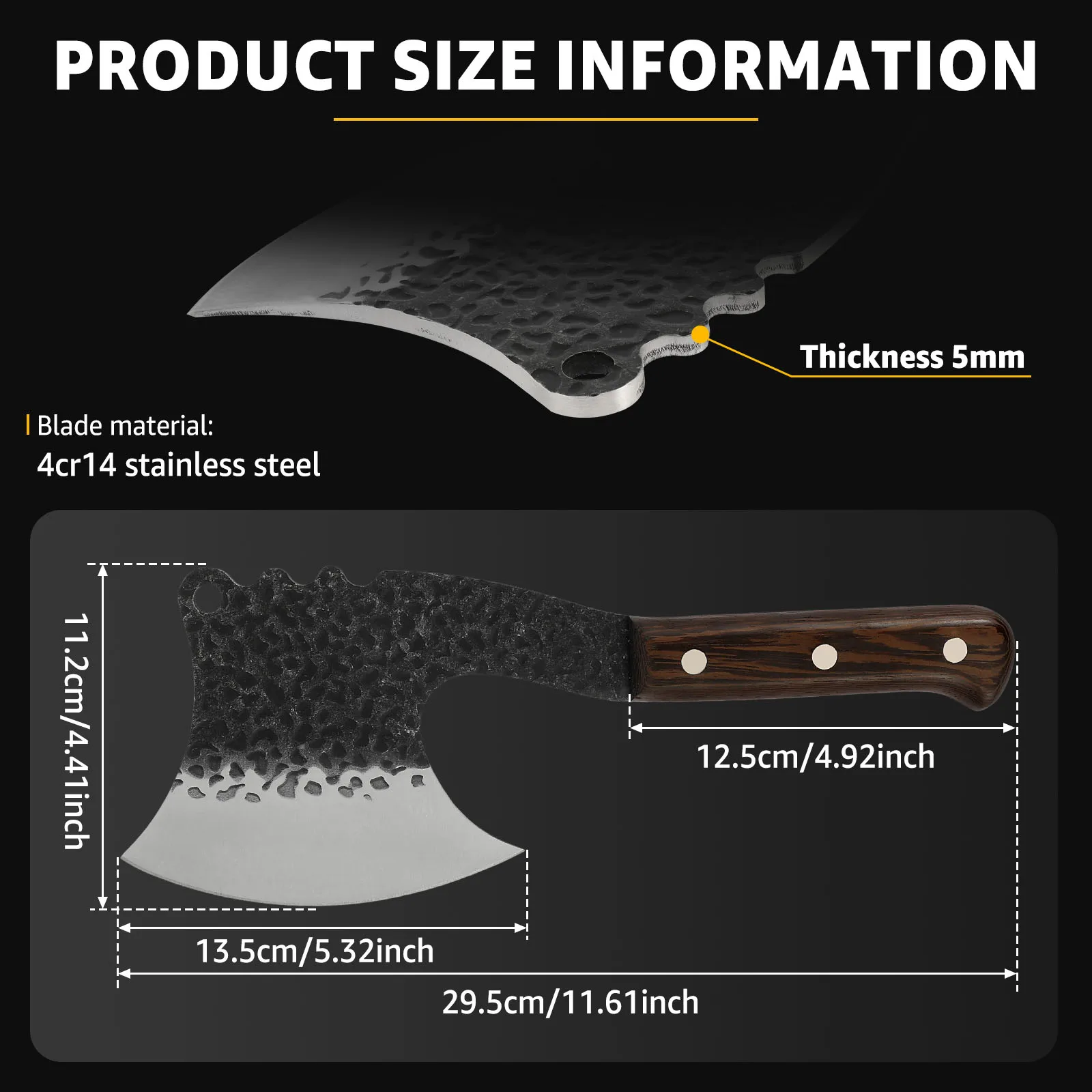 Мясной нож-Кливер с ножнами и деревянной ручкой