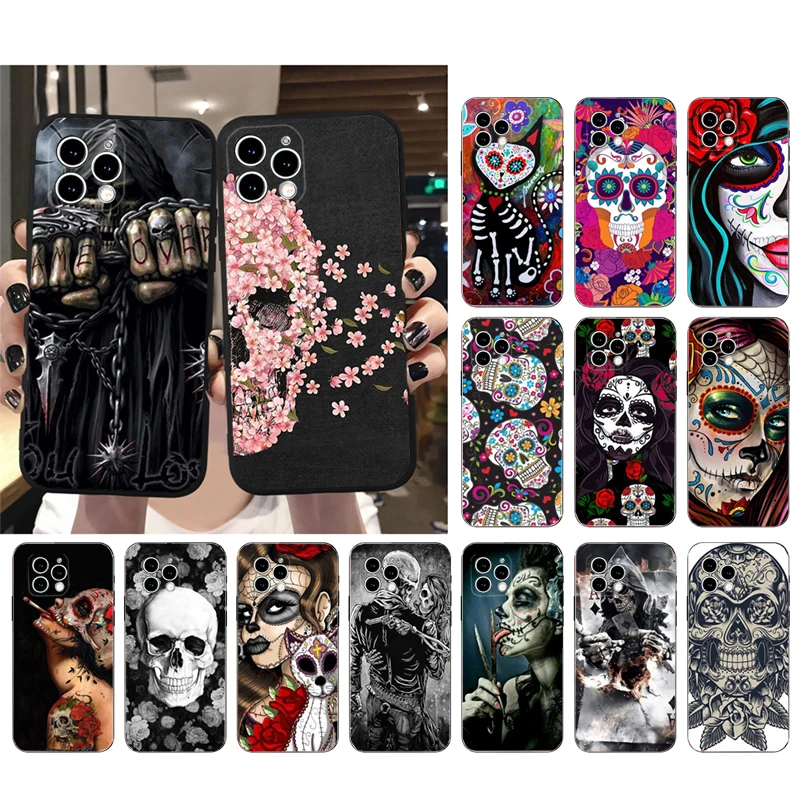 

Phone Case For iphone 14 Pro Max 13 12 11 Pro Max XS XR X 12mini 14 Plus SE Skull Skeleton Woman Case Funda