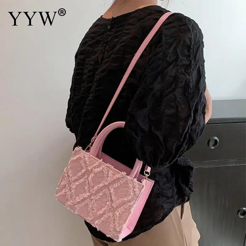 Fashion Crossbody Shoulder Women Handbag Casual Solid Color Soft PU Leather Diamond Pattern Lady Square Tote Bag with Handle