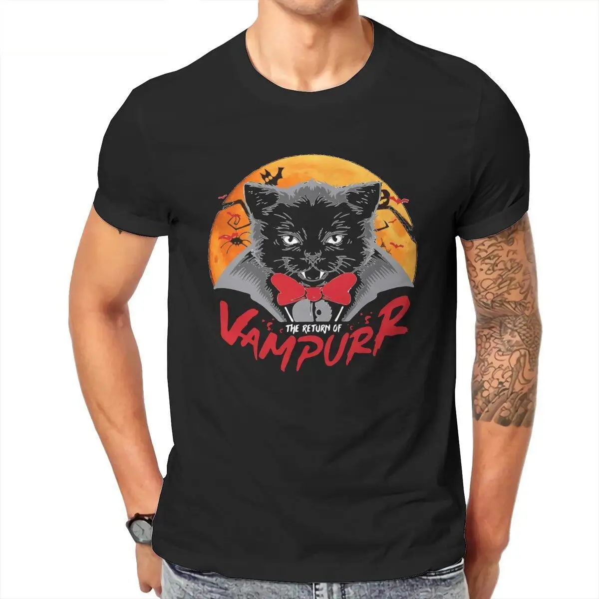 Men's The Return of Vampurr  T Shirts Cat Vampire 100% Cotton Clothing Vintage Short Sleeve Round Neck Tee Shirt 4XL 5XL T-Shirt