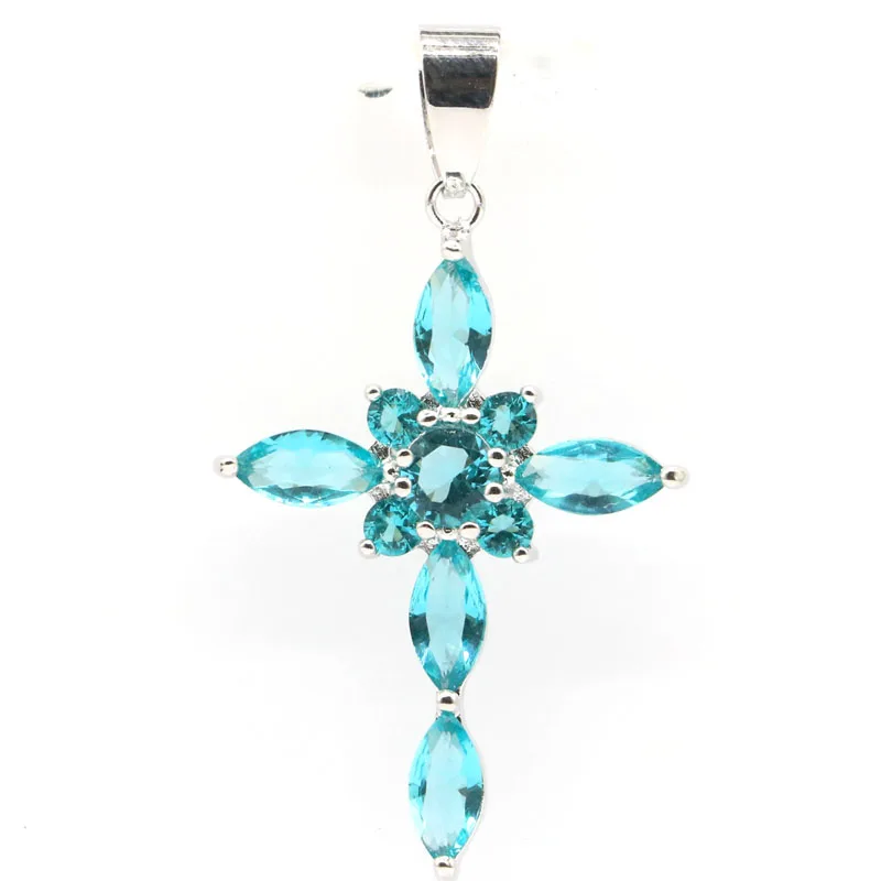 42x24 мм фантастический крест розовый кунцит богатый синий Аквамарин Швейцарский синий топаз женский свидание Привлекательный серебряный кулон