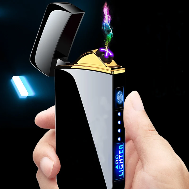 Новая ветрозащитная беспламенная зажигалка с двойной дугой светодиодный