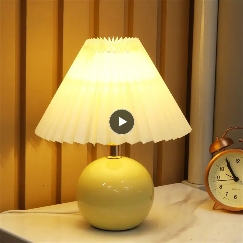 

Desk Lamp Pleated E27 Small Night Lamp Girl Bedside Lamp Atmosphere Lamp Lighting Tool Table Lamp Network Red Ceramic Bedroom