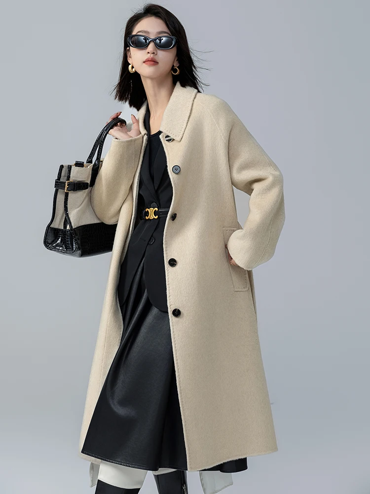 2025 женское пальто из 35% верблюжьей шерсти с лацканами длинное шерстяное ручной