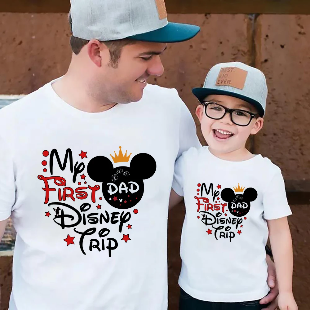 

My First Disney Trip French Father's Day Matching Outfits Short Sleeve Fashion White Top 2022 Family Clothing Sets Free Shipping