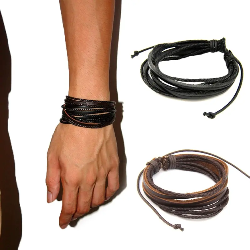 

Hand-woven Leather Bracelet Multilayer Wrap Leather Braided Rope Wristband Bracelets & Bangles For Women Men Unisex