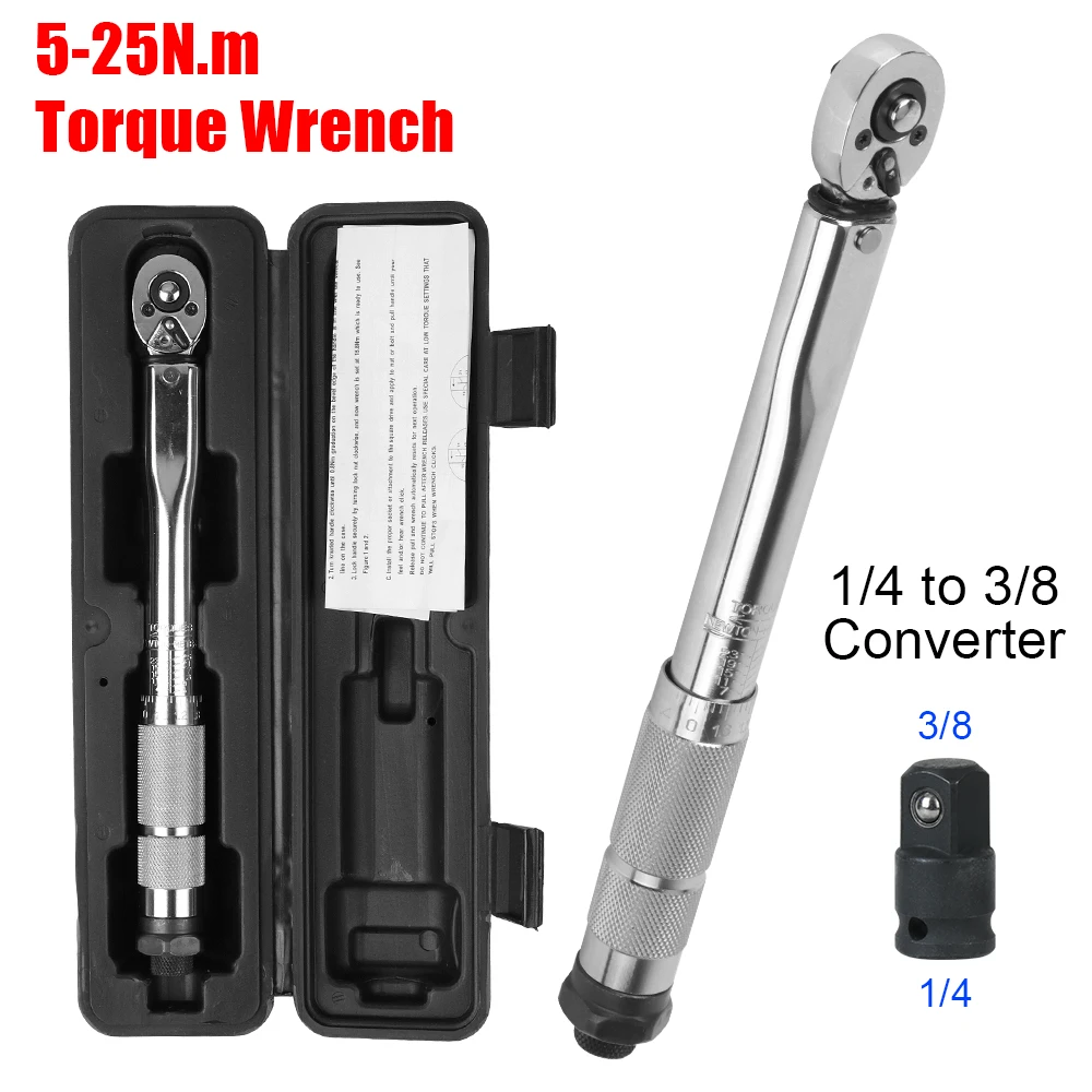 

5-25N.m Micrometer Car Bike Motorbike Disassembly Tool Professional Adjustable Torque Wrench 1/4'' Drive Spanner Hand Tool