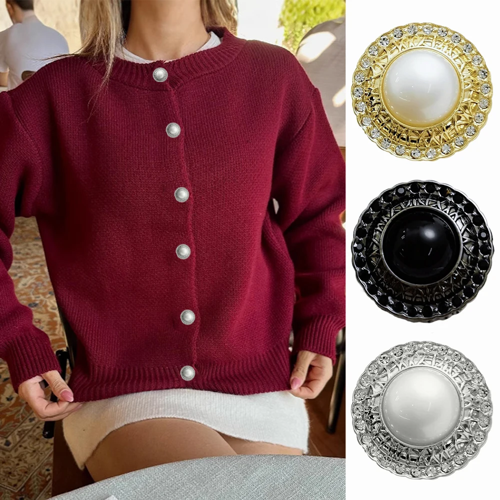 10 Pcs/set Delicate Rhinestone Pearl Buttons for Coats, Decorative ...
