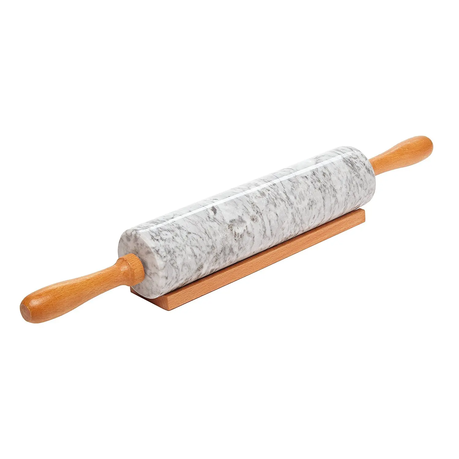 

18-inch Large Deluxe Natural Marble Stone Rolling Pin with Wood Handles & Cradle (Gray/Black)