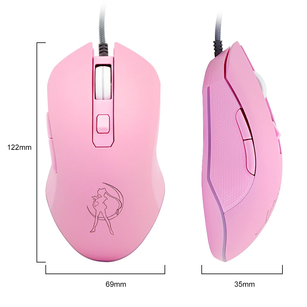 

NEW Pink Optical Mouse Sailor Yoon Gaming Computer Wired Mause Mute Pretty Backlit Colorful Mice 3200DPI For Girl Women Gift PC