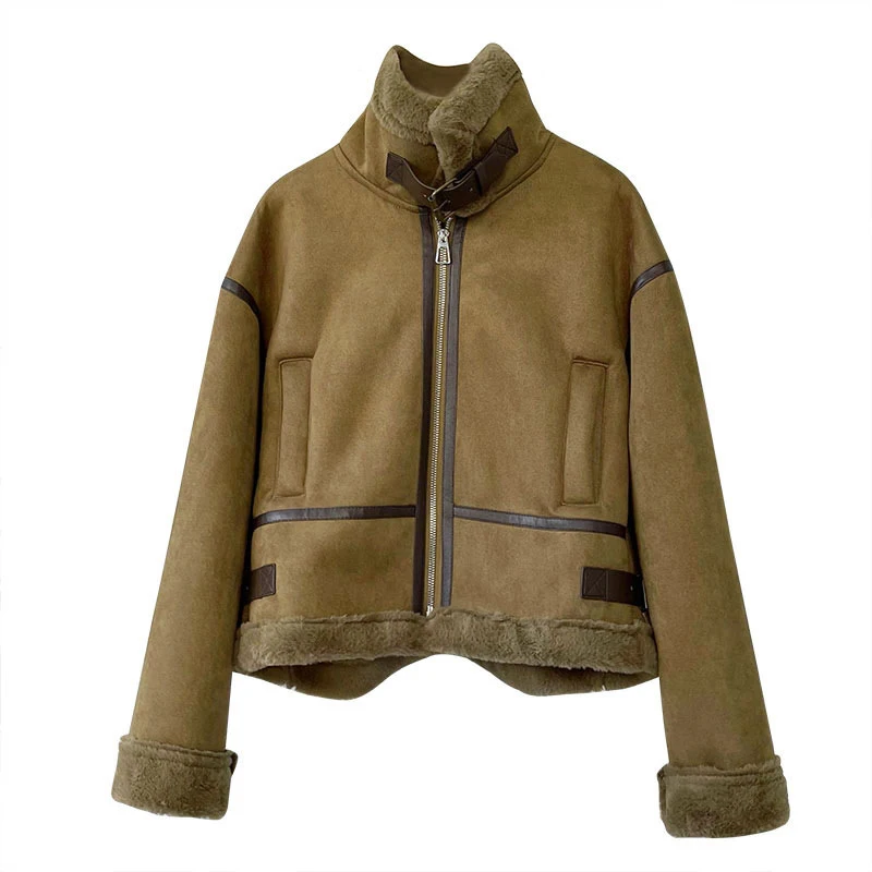 Winter Lambs Wool Jacket Women Thick Fleece Velvet Warm Short Bomber Jackets Sheepskin Shearling Coat Female Snow Street Outwear