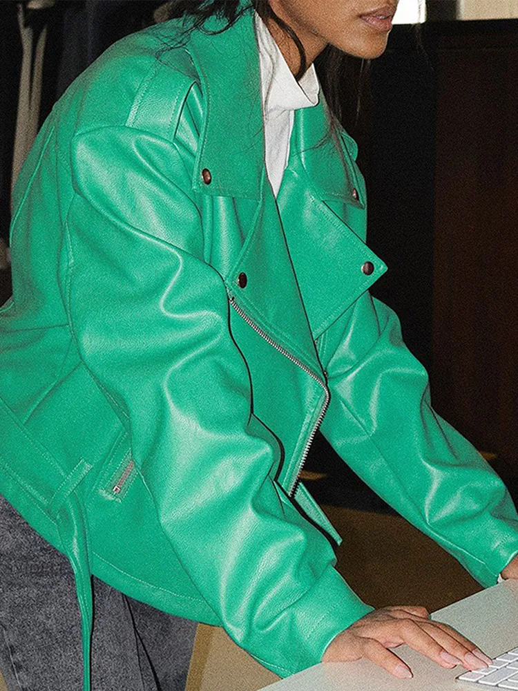 Punk Leather Women Jacket Short Coat Streetwear Tunic Female Jackets with Belt 2022 Autumn Winter moto & biker Zipper Outwear