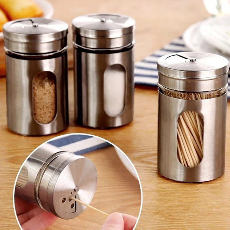 

Stainless Steel Household glass seasoning bottle BBQ jar pepper powder bottle duster dusting can kitchen bottle Spice Jar Glass