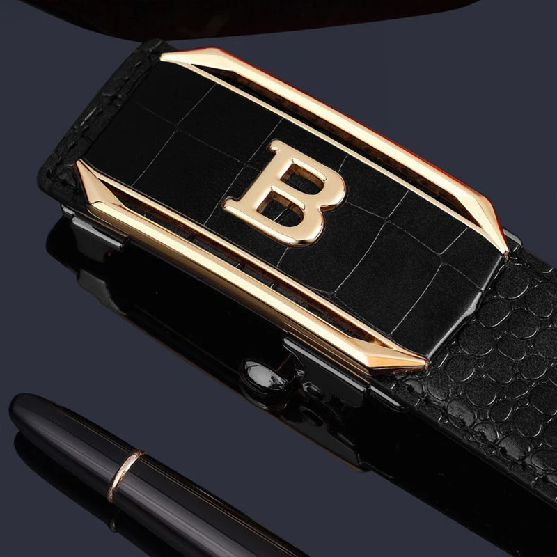 Ремень мужской с автоматической пряжкой под крокодиловую кожу