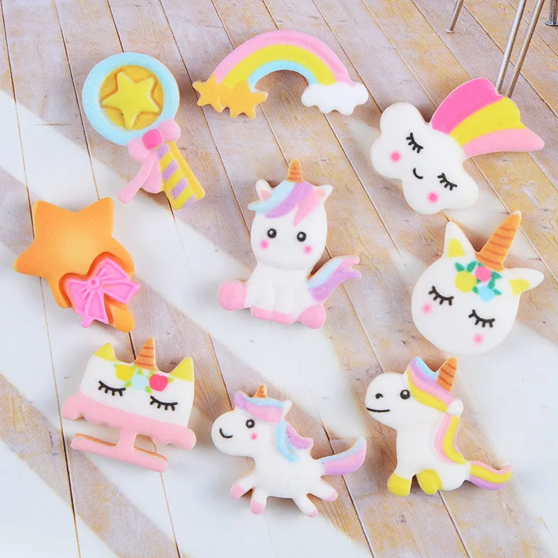 

9 / 18Pcs Flash Dust Unicorn Rainbow Flatback Resin Cabochon Scrapbook Phone Shell Materials Hair Accessories DIY Embellishment