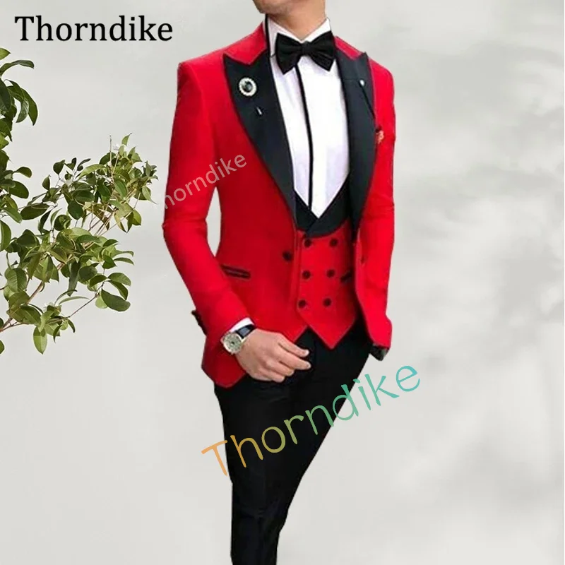 

Официальный Мужской костюм Thorndike красного цвета 2022, черный с лацканами для жениха, Мужская Свадебная одежда, смокинги, комплект из трех пред...