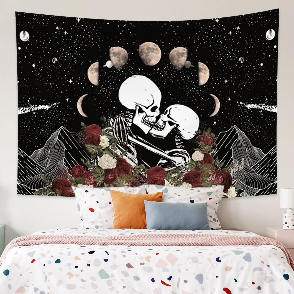 

Kissing Skull Skeleton Dark Stlye Bohemian Tapestry Wall Hanging Wall Rugs Aesthetic Dorm Decor Blanket Mandala Art Decoratio