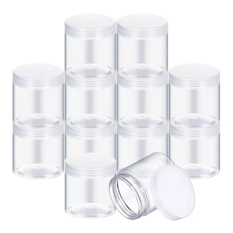 

Empty 12-Pack Transparent Plastic Storage Spice Jar Wide Mouth Plastic Container with Lid for Beauty Products, DIY Mucus Manufac