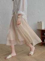 women casual long skirts new 2022 spring summer korean style plain color all match high waist ladies folds elegant a line skirt