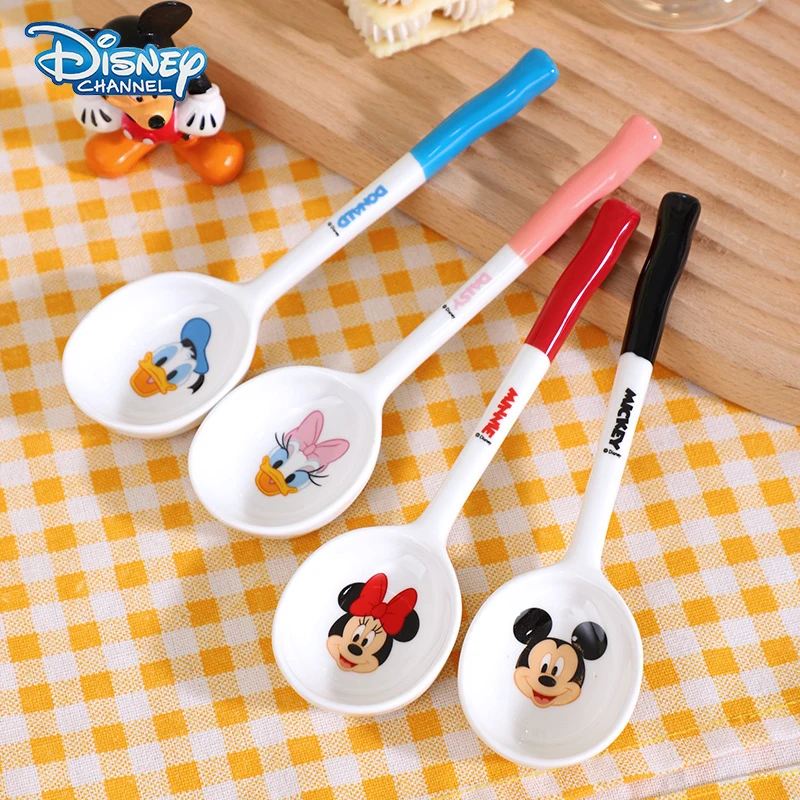 

Disney Mickey Mouse Donald Duck Ceramic Spoon Coffe Spoon Cake Fruit Salad Spoon Cartoon Cute Children's Toy Kitchen Accessories