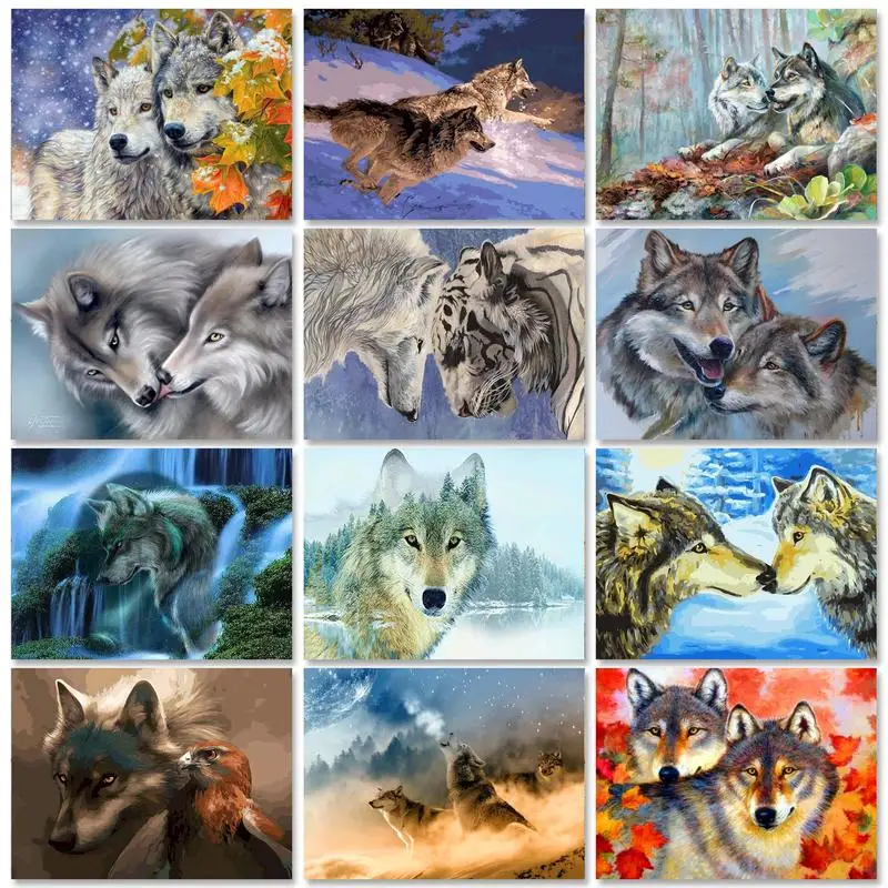 

GATYZTORY Acrylic Painting by numbers Kill time Drawing On Canvas Oil Handpainted Wolf Unique gift Painting Decor