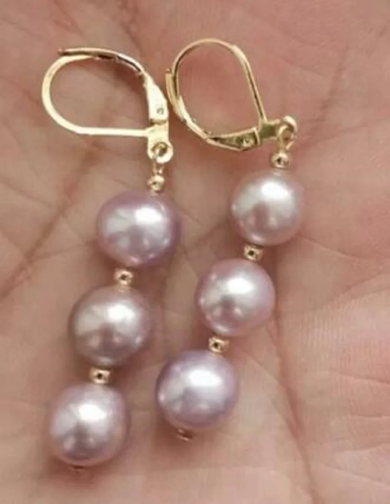 Идеальные серьги AAAA 9-10 ММ AKOYA с фиолетовым жемчугом