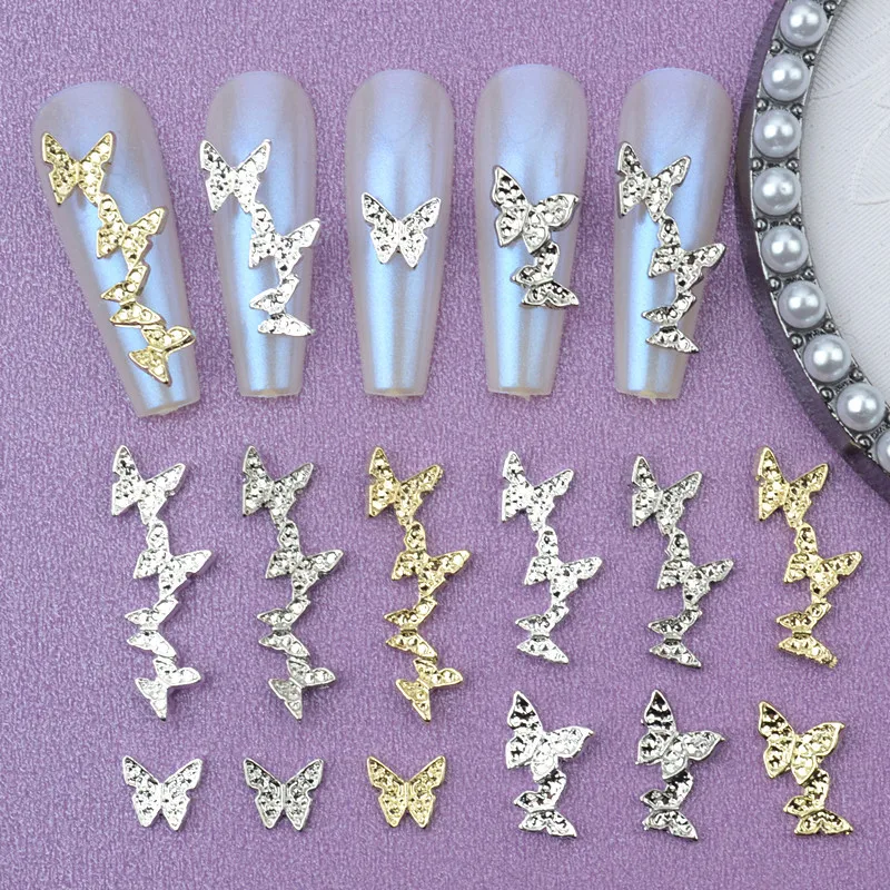 

Nail alloy conjoined butterfly metal gold silver three-dimensional phototherapy popular rose gold nail art decoration 10/30 sets