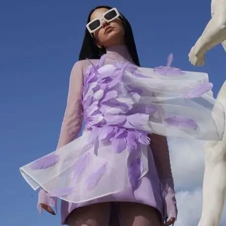

Light Purple Satin Dress Mini Dress With Feather See Through High Neck Long Sleeve Dress Elegant Dresses For Women Casual Dress