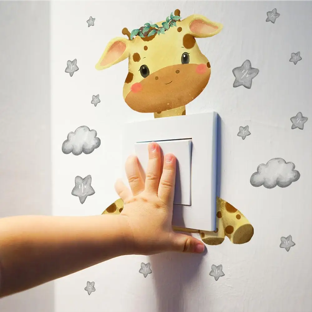 

Cute Giraffe Bear Elephant Star Switch For Kid Baby Room Bedroom Decoration Mural Self-adhesive Home Decor Wallpaper M5L3