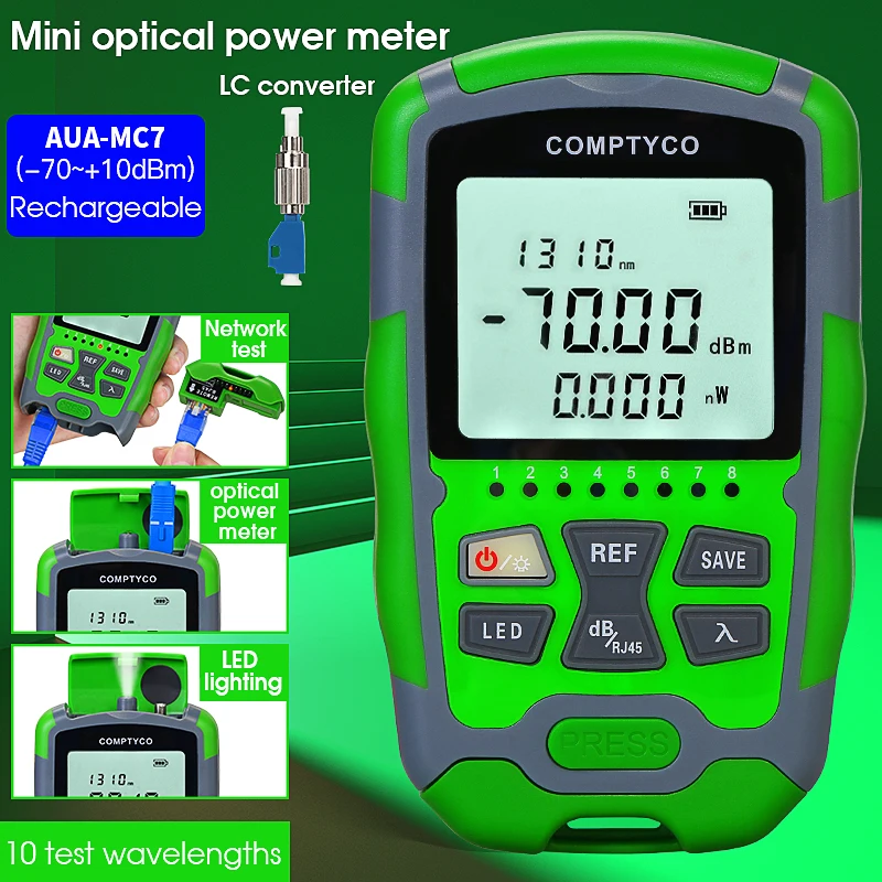 3 in 1 FTTH Fiber Optic Power Meter AUA-MC7/MC5 LED Light SC/FC/ST Universal Connector -70~+10dBm Fiber Optical Tester