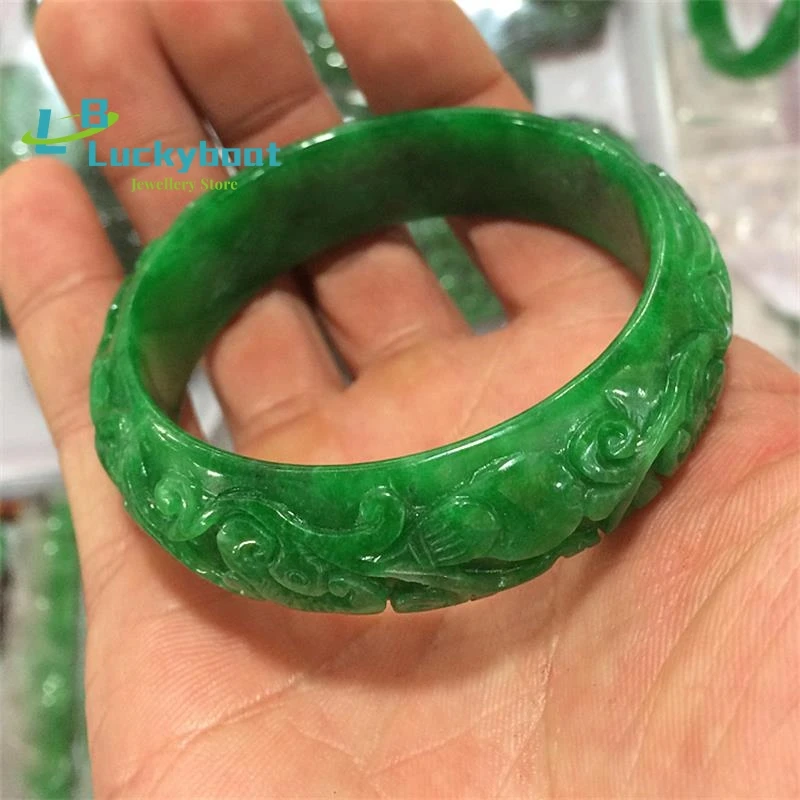 100% натуральный нефрит handmad 7A Изумрудный ручной резьбы шаблон Цветочный браслет