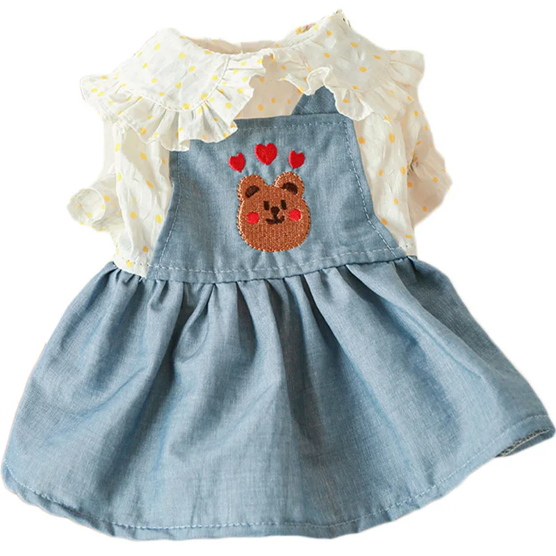 Милая одежда в горошек для собаки рубашка юбка из джинсовой ткани тонкая