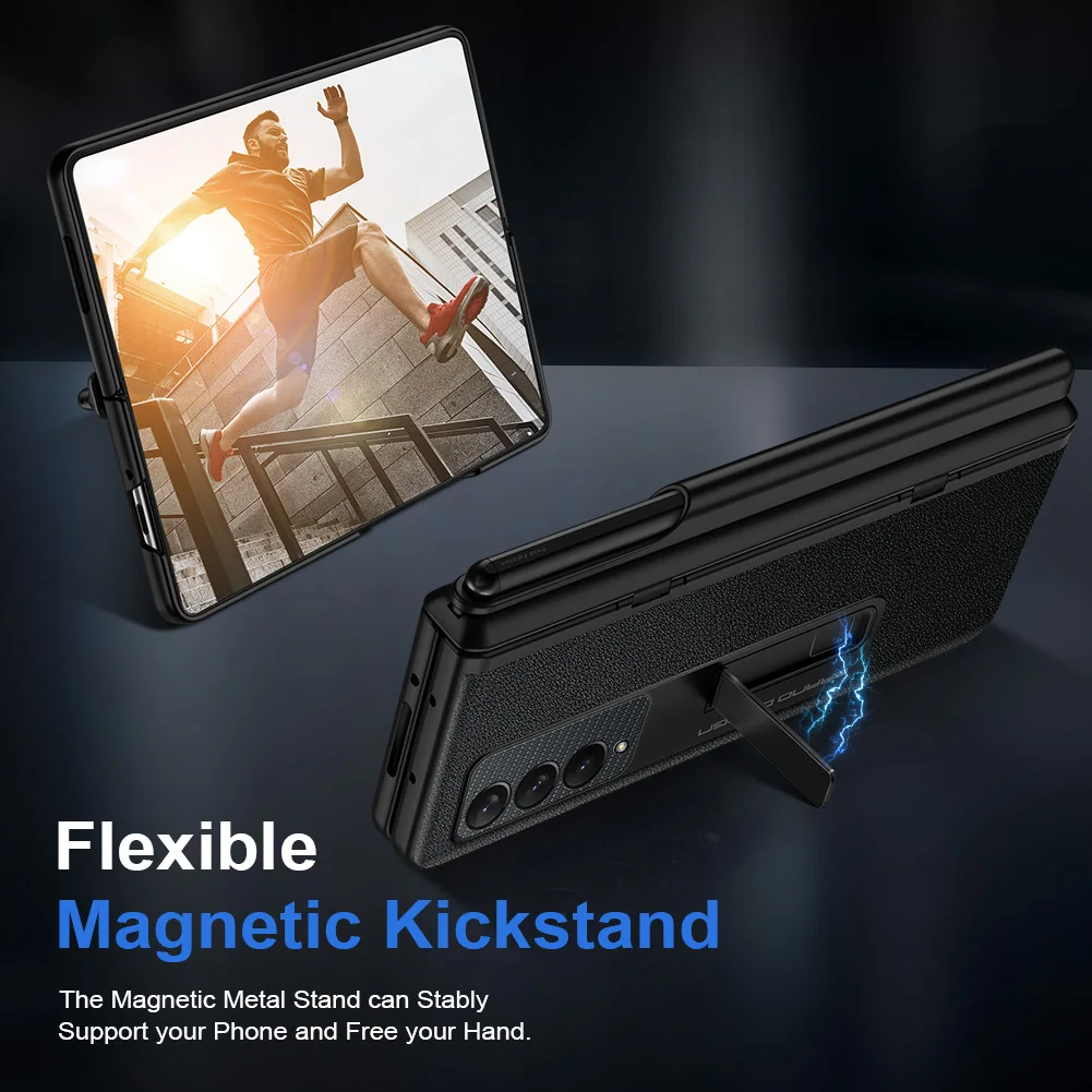 With S Pen Slot Holder Phone Case For Samsung Galaxy Z Fold 3 All-Inclusive Hinge Protection Cover Temper Galss Screen Protector