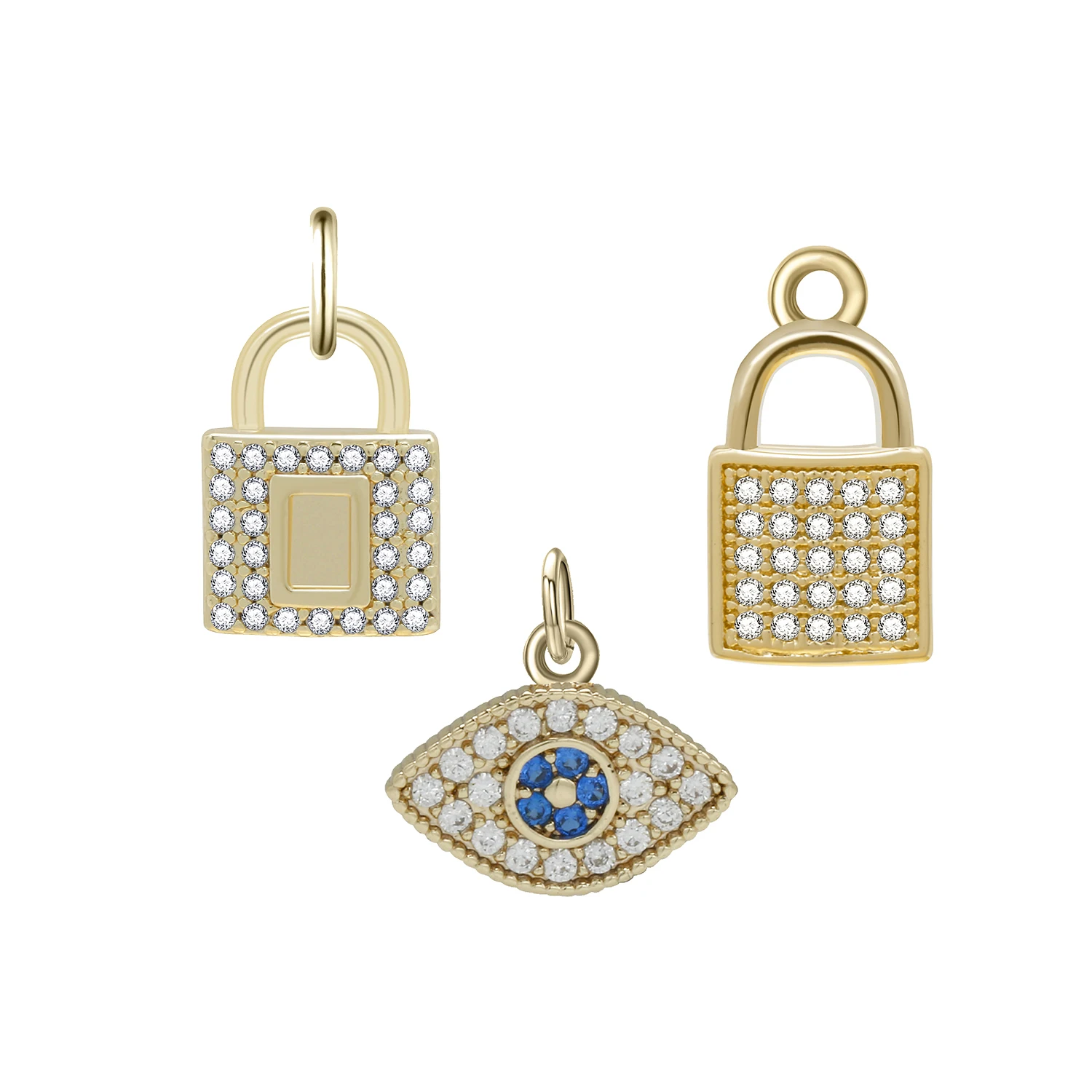 

Zirconia Gold-plated Lock ＆ Luck Blue Evil Eye Pendant For Necklace Earrings Charm for Jewelry Making CZ Finding DIY Accessories