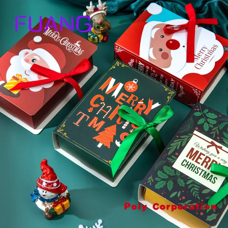 In stock Christmas Cookies Folding Paper Boxes Gift Chocolate Cake Candy Book Shape Packaging Withpacking box for small business