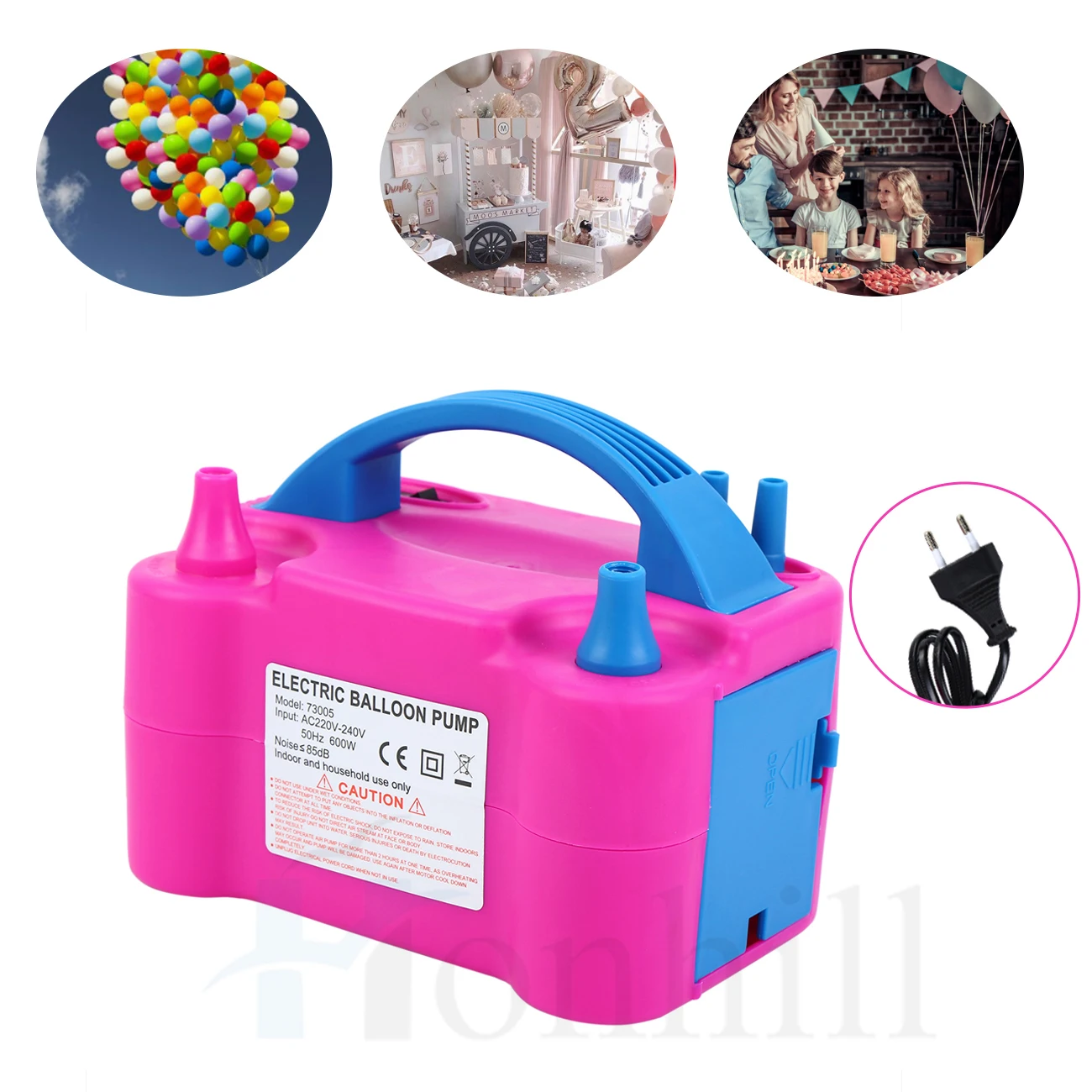 

Воздушный насос для воздушных шаров Honhill 220 В, электрический воздушный насос высокой мощности с двумя насадками, портативный надувной насос ...