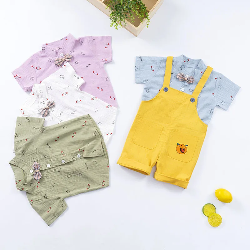 

Summer 2022 New Children's Short Sleeve Cartoon Smiling Face Suspenders Two-piece Baby Set