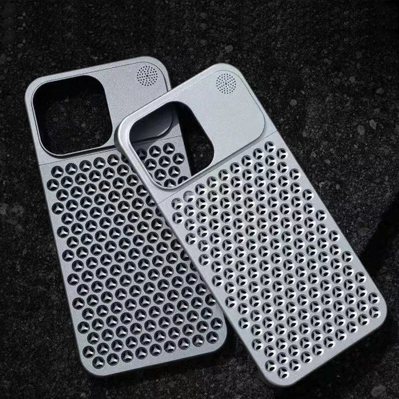

Aluminum Frameless Heat Dissipation Phone Case for iPhone 14 13 Pro Max Mesh Anti-fall Hollow Out Hard Metal Cover Ultra Thin