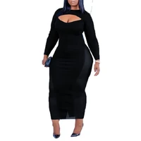 plus size womens black mid length one step skirt temperament commuting solid color gauze dress