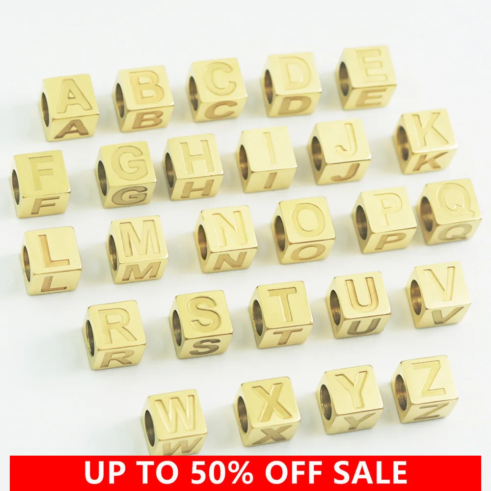 

Stainless Steel Alphabet Beads Character Etching Letter Square Beads Jewelry Making