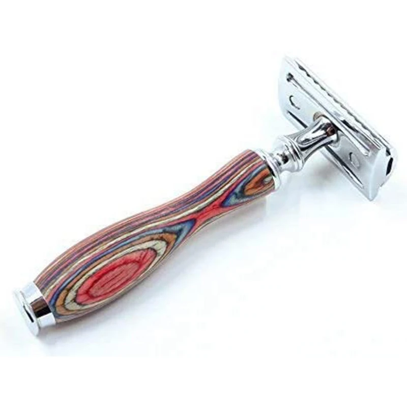 

Premium Double Edge Safety Razor With Ergonomic Grip For Men Or Women No Slip Pakkawood Handle Harlequin (Multi-Colored)