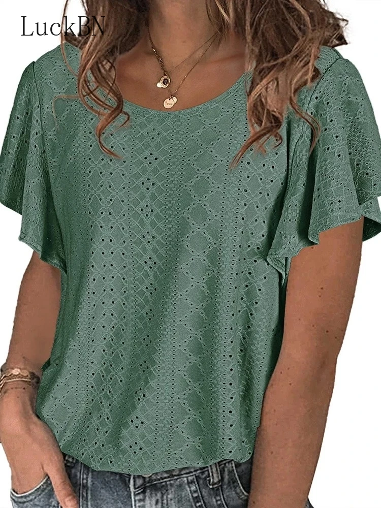 

Summer Solid Blouses Women Clothing 2022 Fashion T-Shirts O Neck Elegant Office Ladies Shirt Casual Short Sleeve Blouse Tops