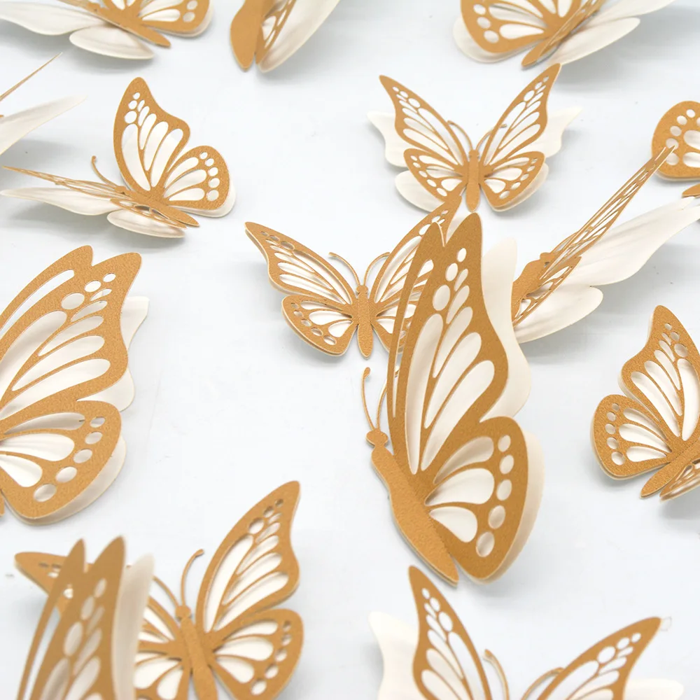 20 шт./компл. двухслойная Настенная Наклейка в виде бабочки 3D розовая ажурная