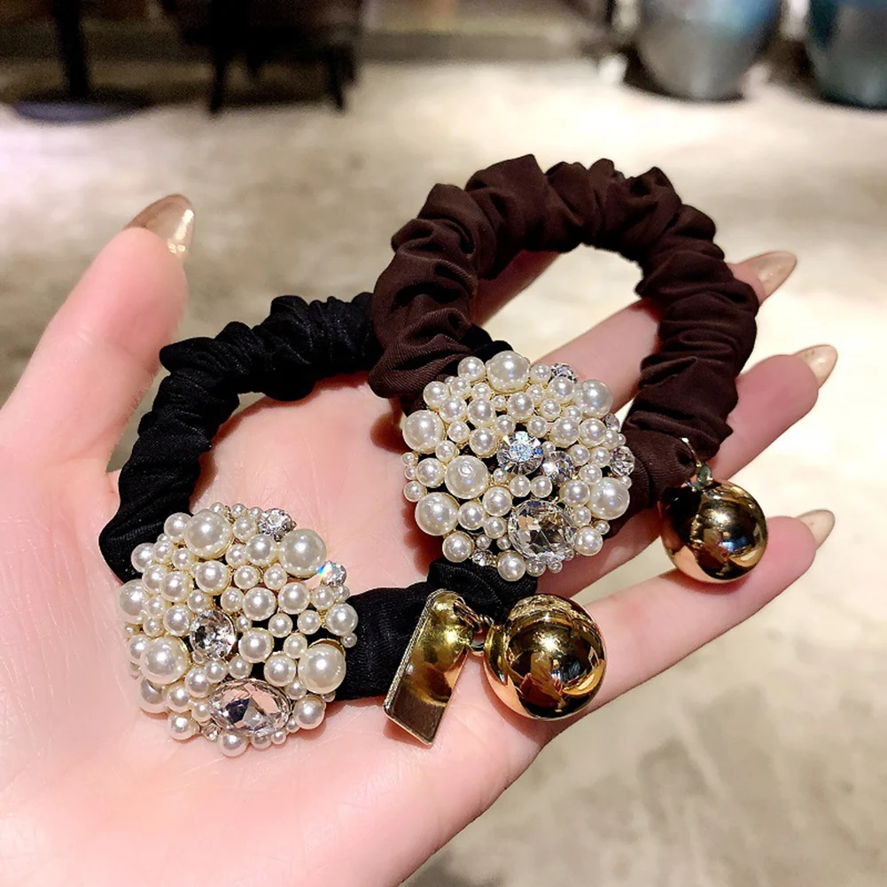 

Милые резинки с жемчугом, винтажные резинки для волос, женские резинки Стразы для конского хвоста, эластичная повязка для волос, простые акс...