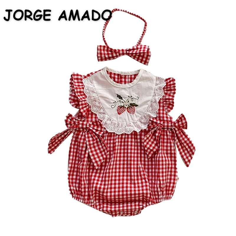 

Летний комбинезон для маленьких девочек, комбинезон на бретельках без рукавов с круглым воротником, в белую, красную клетку, в стиле пэчворк...