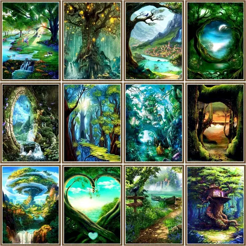 

CHENISTORY Paint By Numbers Forest scenery Drawing On Canvas HandPainted Painting tree DIY Pictures By Number Kits Home Decor