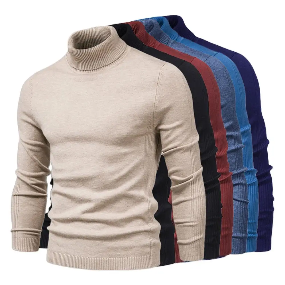 

Slim Solid Turtleneck Sweater Men's Autumn Winter Long Sleeve Rollneck Warm Knit Sweaters Classic 6 Color Casual Bottoming Shirt