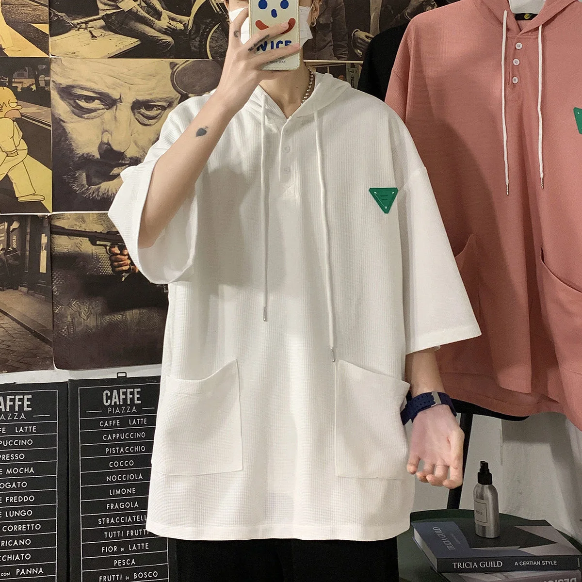 mens short sleeve hooded shirt