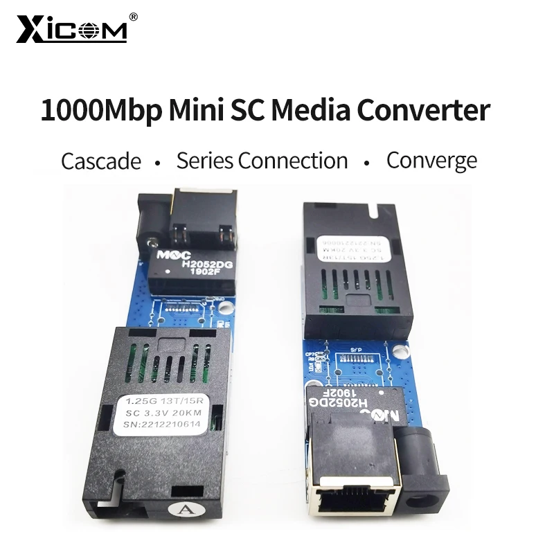 10 Pairs Mini Gigabit Optic Media Converter 1 Fiber 1 RJ45 Optical Ethernet Fiber Switch 100/1000M PCBA Board Singlemode Simplex