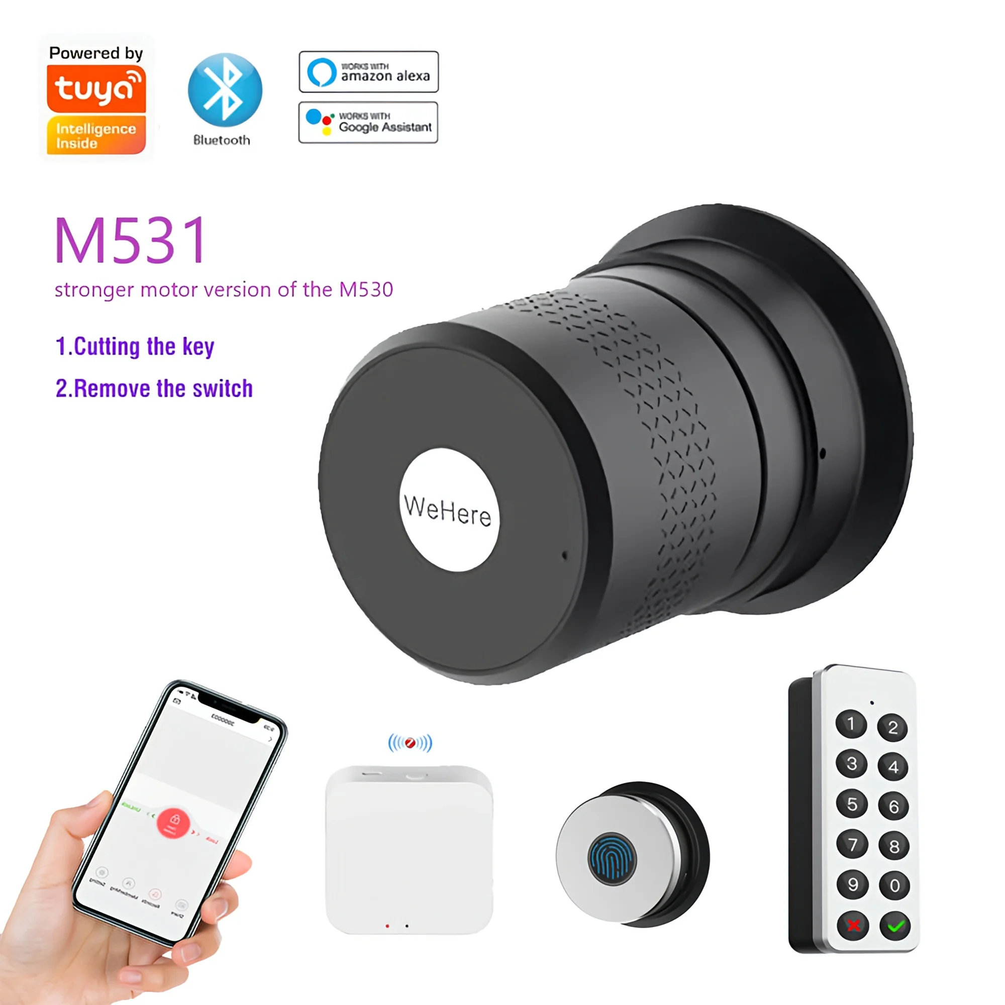 Wehere TUYA Smart Lock M531 Fingerprint Lock Remote Control Support Alexa Wifi Wireless Original Cylinder Cut Key Switch